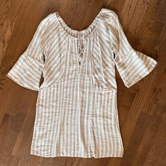 Free People Linen Folk Town Cream & White Striped Dress - Good condition, Size M - Picture 1 of 16